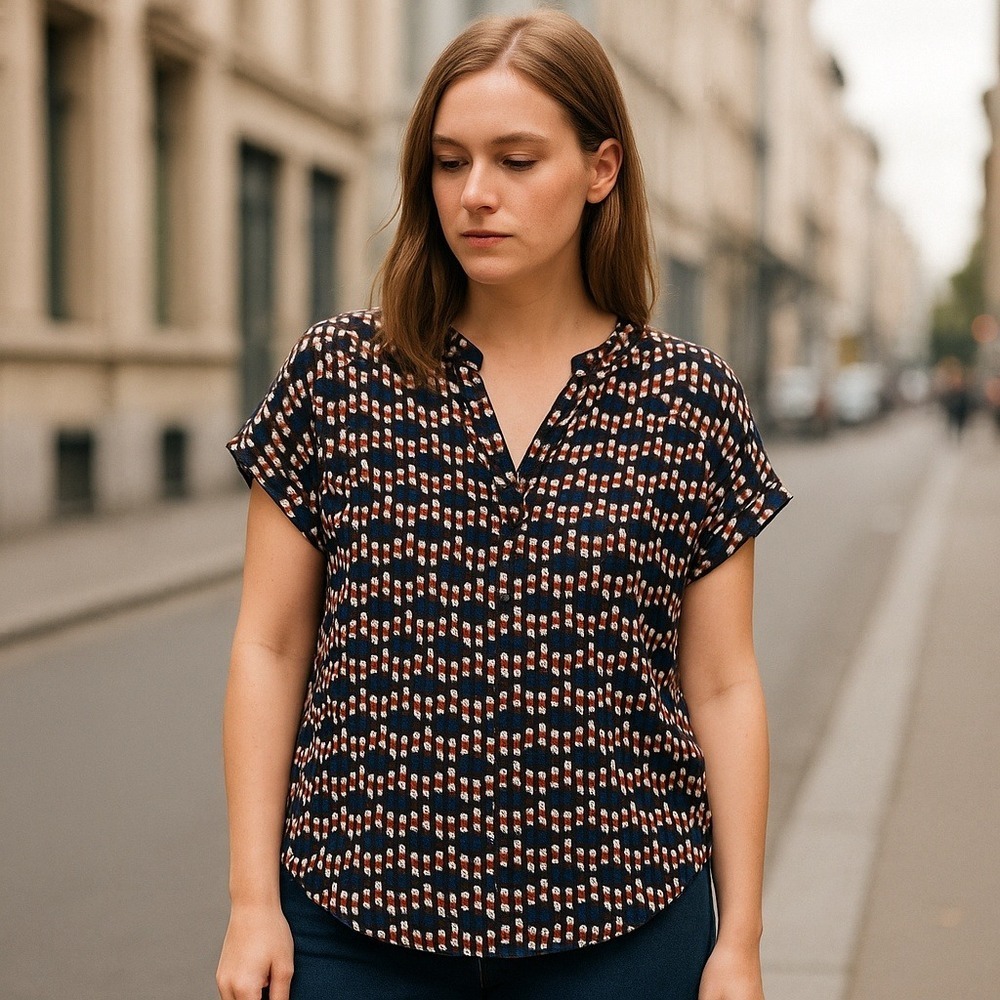 Banana Republic Geometric Print Short Sleeve V Neck Dolman Blouse Women XS